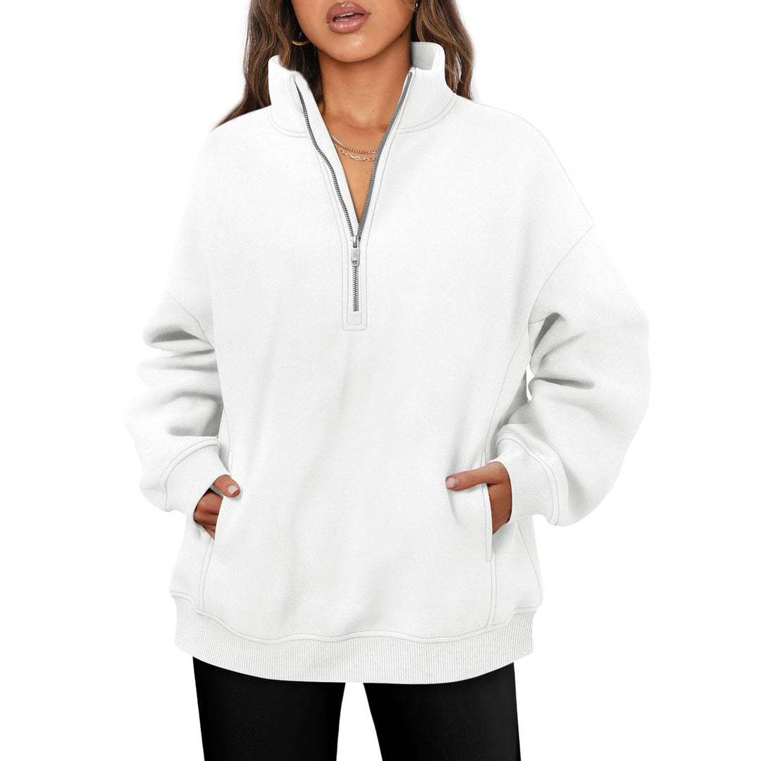 Women's oversized half-zip pullover with stand-up collar, kangaroo pocket and ribbed cuffs Mune Fashion