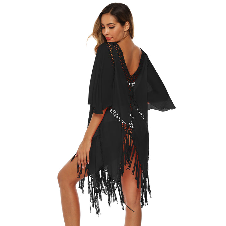 Women's elegant crochet beach cover-up with fringes Mune Fashion