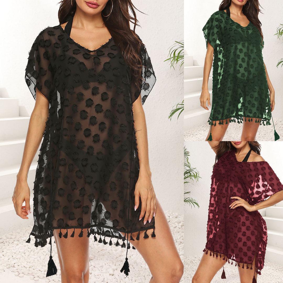 Women's transparent beach cover-up with trendy tassels Mune Fashion