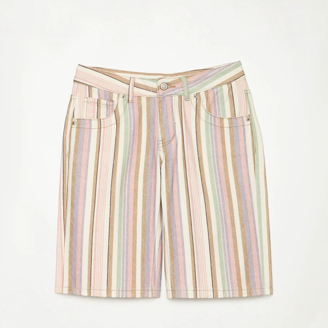 Women's Striped High-Waist Palazzo Pants with Wide Leg and Five-Pocket Details Drune