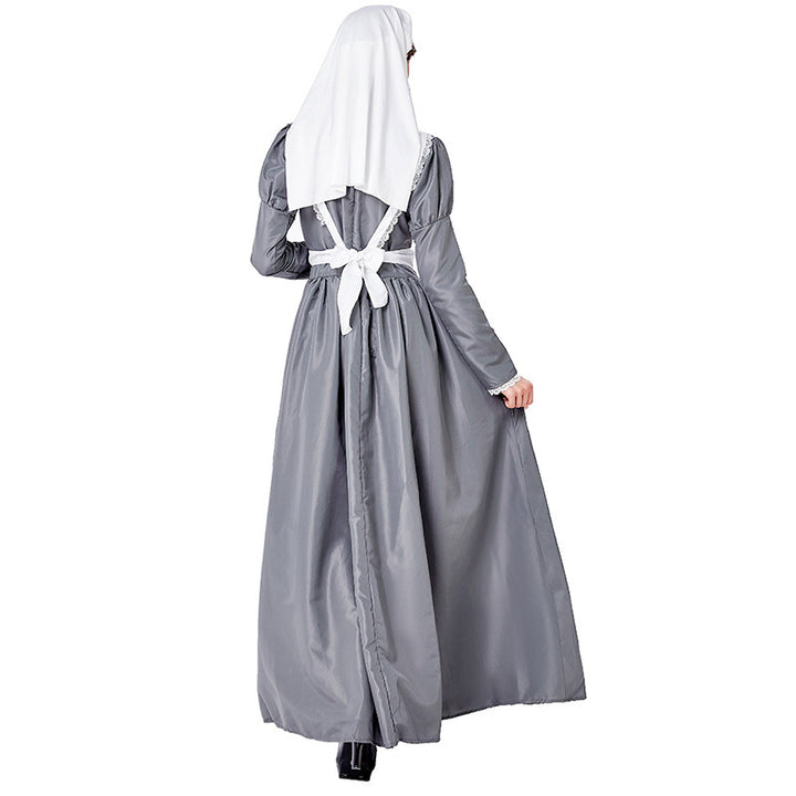 Women's vintage nurse costume with apron and headscarf Mune Fashion