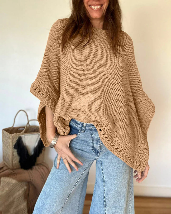 Women's Light Oversized Knit Poncho with Crochet Edge Drune