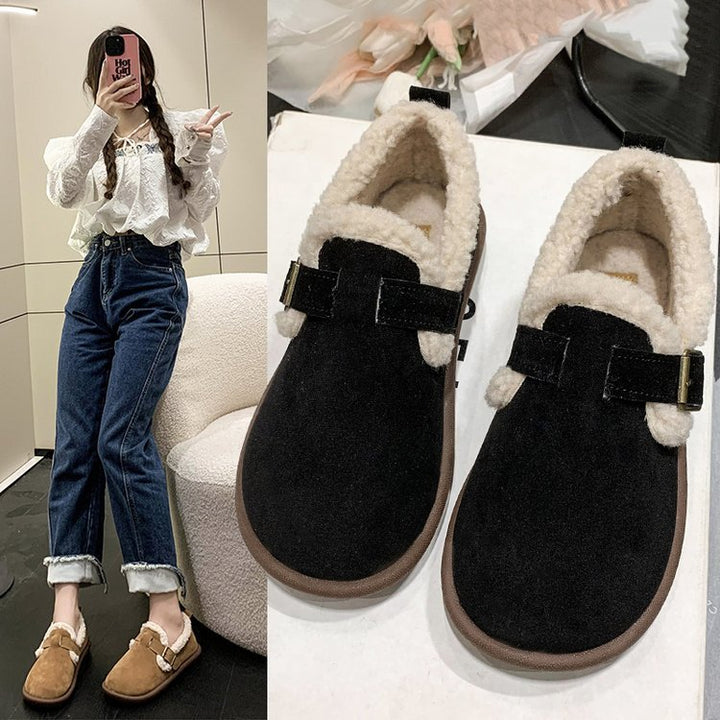Women Lined Suede-Look Slippers-Mules with Teddy Lining and Adjustable Strap Mune Fashion
