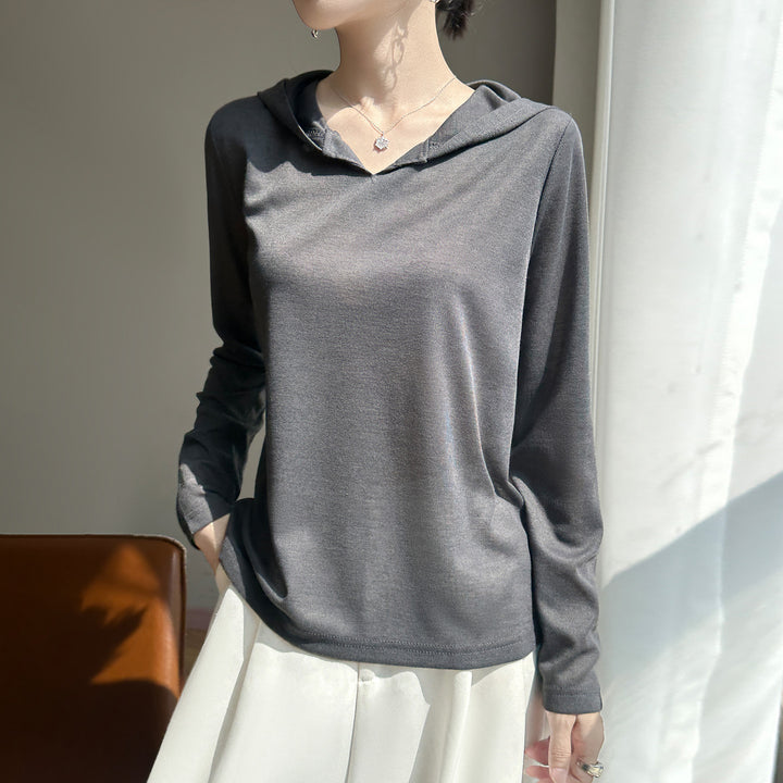 Women Light Hoodie with V-neck and Fine Jersey Mune Fashion