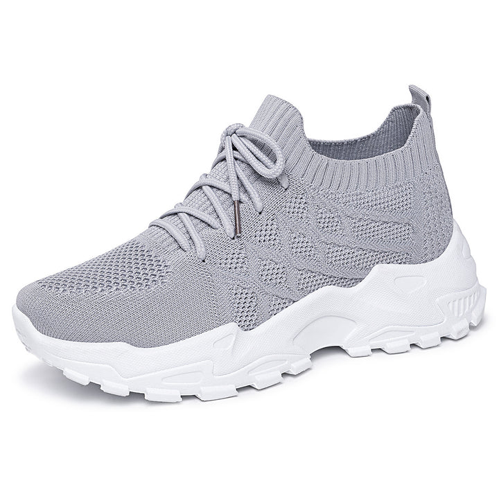 Ladies knitted platform comfort sneakers with sock-like shaft, elastic lacing and molded lightweight sole Mune Fashion