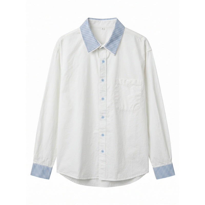 Unisex Oversized Cotton Shirt with Contrasting Vichy Check Collar and Cuffs Mune Fashion