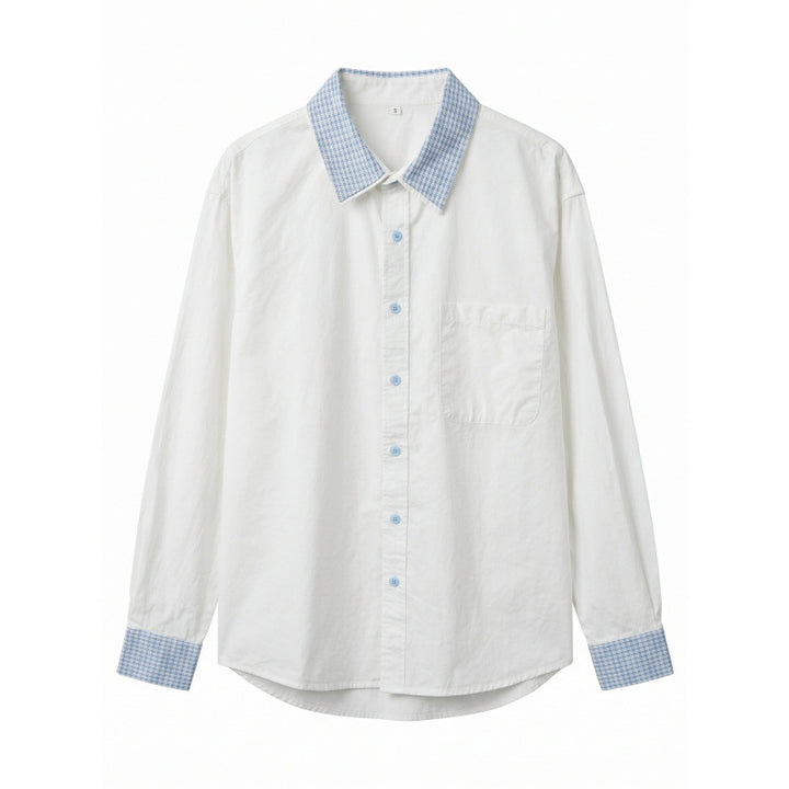 Unisex Oversized Cotton Shirt with Contrasting Vichy Check Collar and Cuffs Mune Fashion