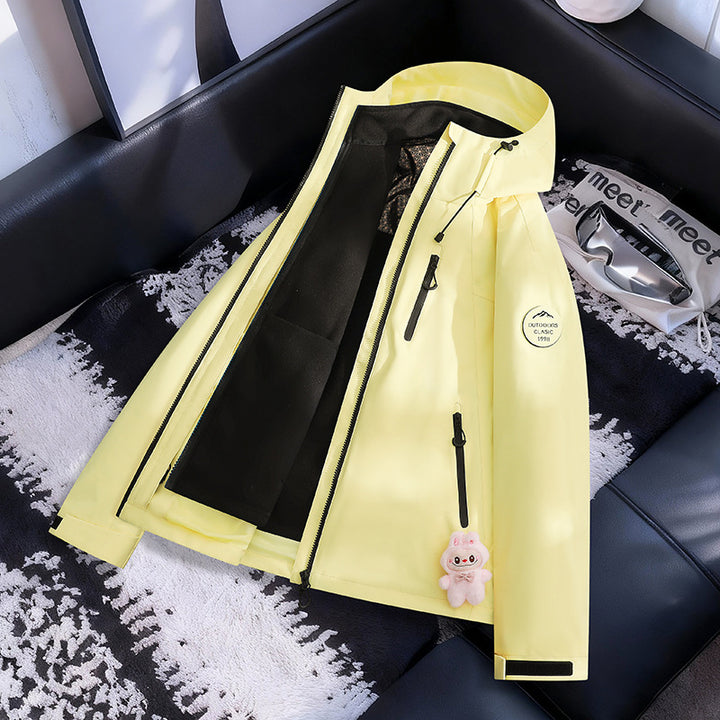 Women Lightweight Waterproof Hooded Jacket with Teddy Charm and Concealed Zipper Pockets Mune Fashion