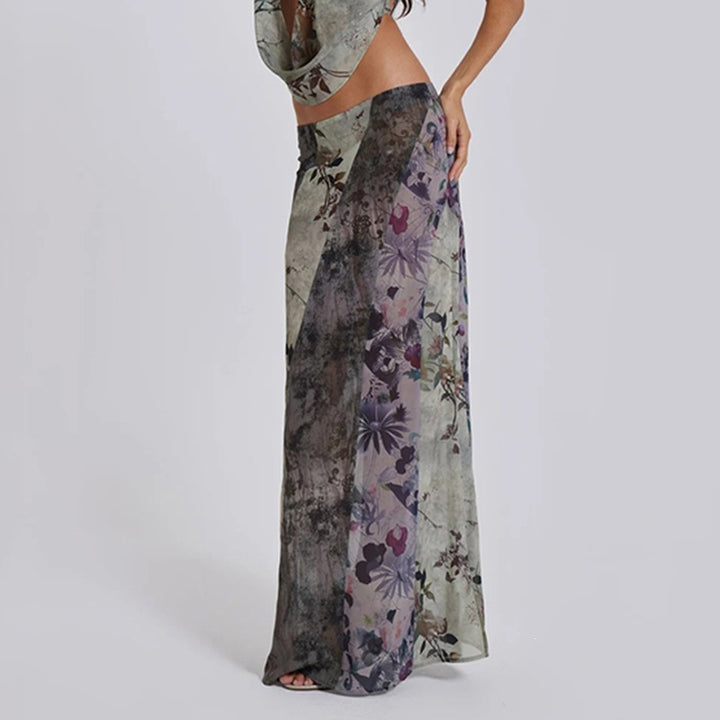 Women's Long Maxi Skirt with Diagonal Patchwork Prints and Slim A-Line Mune Fashion