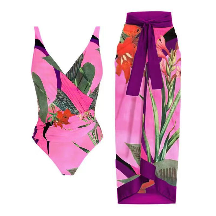 Women's One-Piece Swimsuit with Refined Wrap Design and Floral Print Mune Fashion