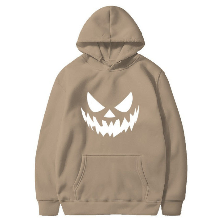 Unisex hooded sweatshirt with creepy pumpkin face print and oversized kangaroo pocket Mune Fashion