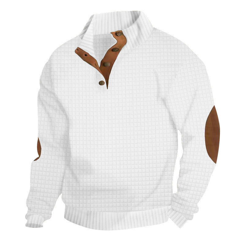 Men's Structured Sweater with Half Button Placket and Elbow Patches Mune Fashion