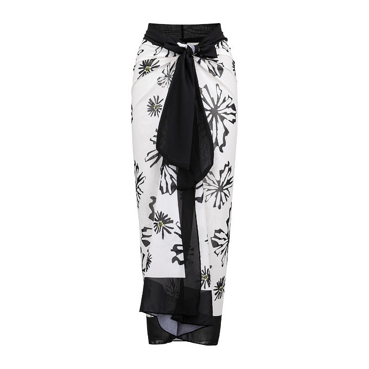 Women's bikini set with special floral decor and long wrap skirt Mune Fashion