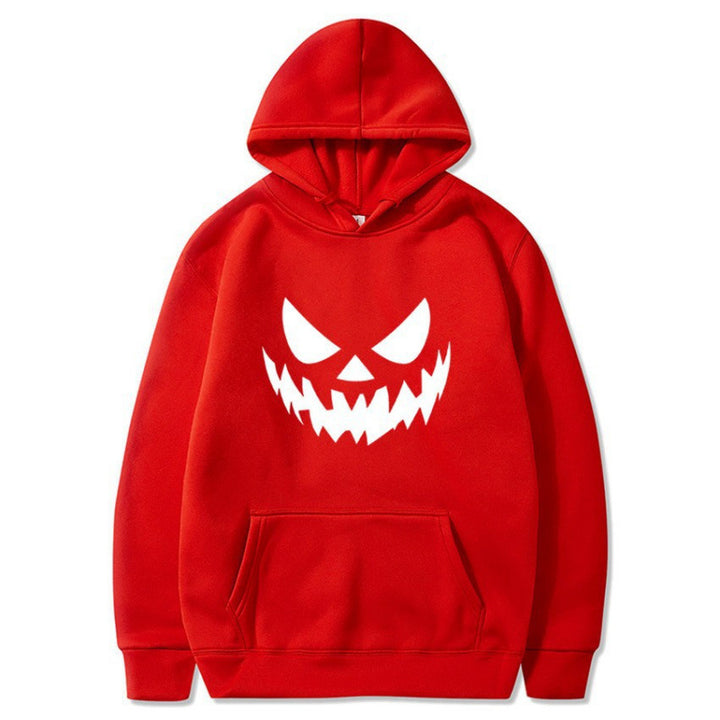 Unisex hooded sweatshirt with creepy pumpkin face print and oversized kangaroo pocket Mune Fashion