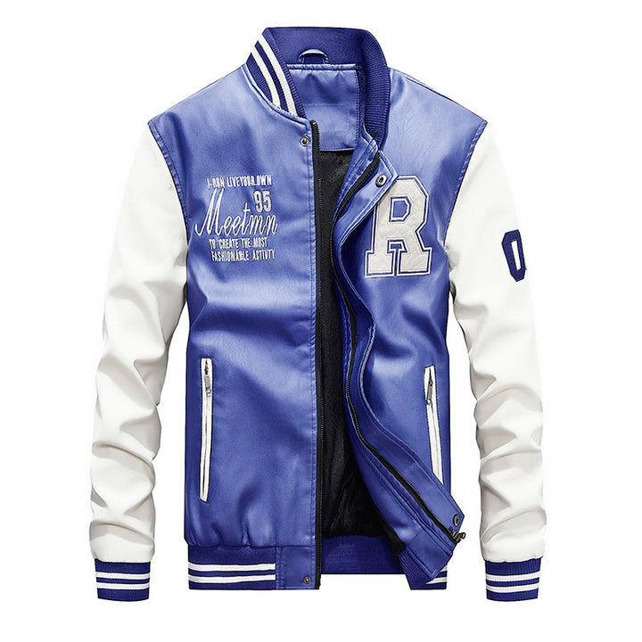 Men's College Bomber Jacket in Retro Baseball Style with Embroidered Applications and Ribbed Cuffs Mune Fashion