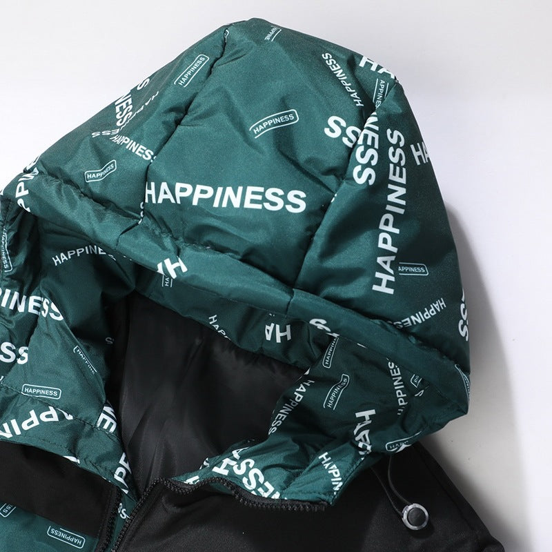 Unisex Oversize Padded Hoodie Jacket with Allover Print & Contrast Yoke Mune Fashion