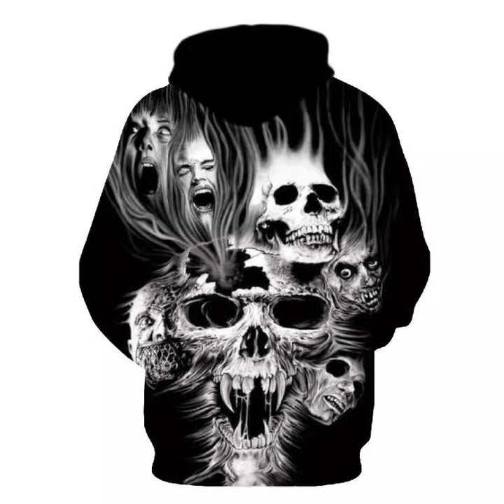 Men's hoodie with photorealistic 3D skull print, crown & chain motif Mune Fashion
