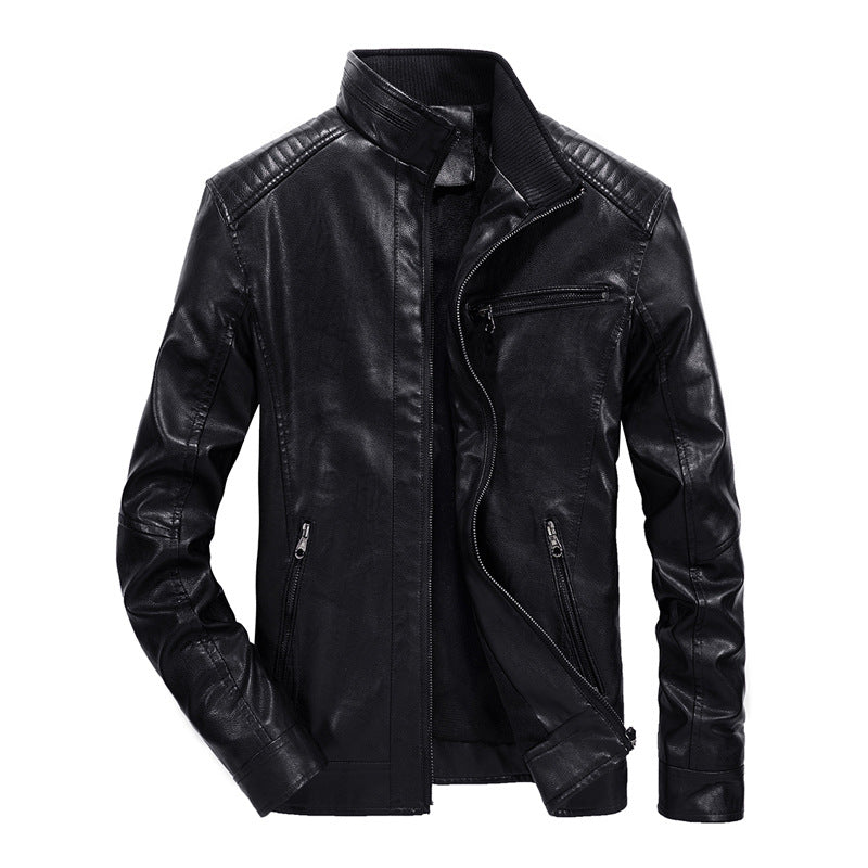 Men's slim-fit faux leather blouson with high closing stand collar and shoulder padding Mune Fashion