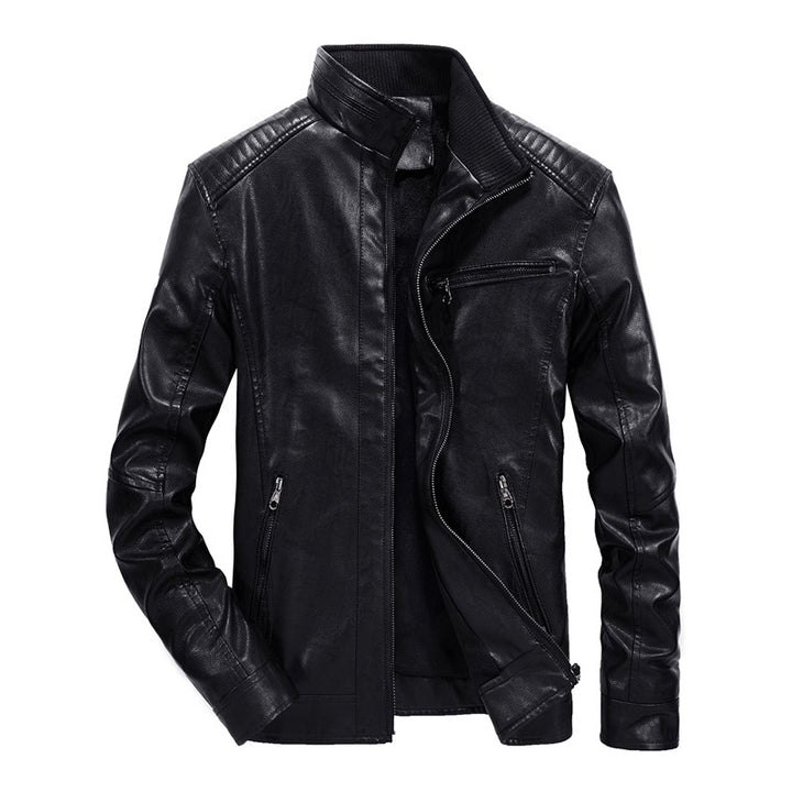 Men's slim-fit faux leather blouson with high closing stand collar and shoulder padding Mune Fashion