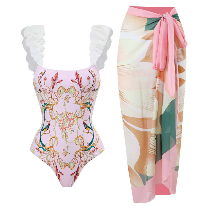 Women's One-Piece Swimsuit with Floral Ruffle Details Mune Fashion