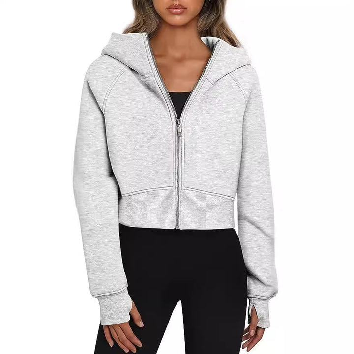 Women's Short-Cut Performance Hoodie with Full Zip and Thumb Hole Cuffs Mune Fashion