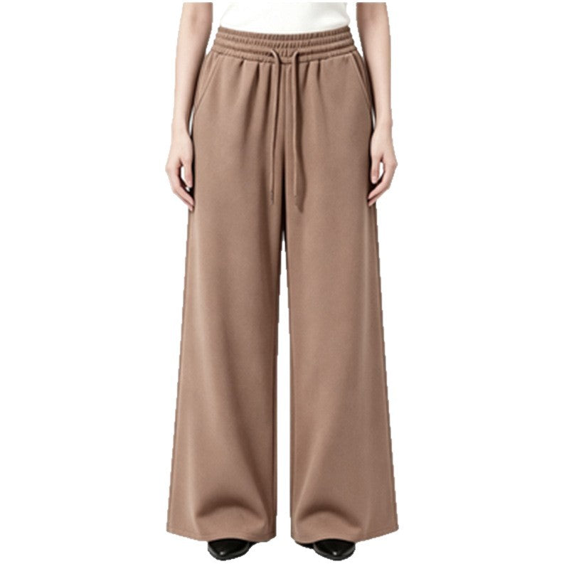 Ladies wide high-waist lounge pants with elastic waistband, drawstring, and flowing jersey Mune Fashion