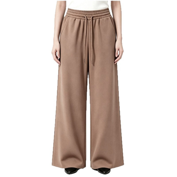 Ladies wide high-waist lounge pants with elastic waistband, drawstring, and flowing jersey Mune Fashion