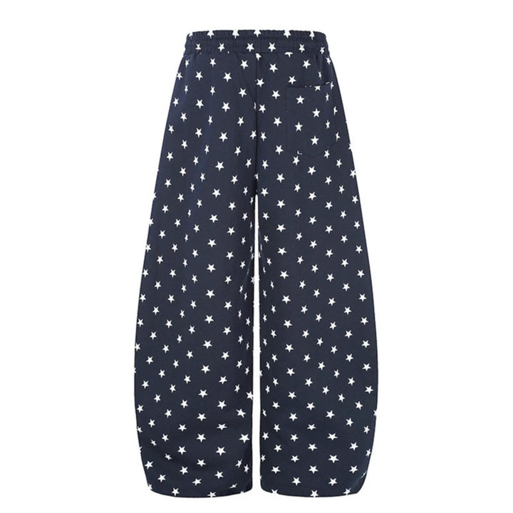 Women's Wide Palazzo Lounge Pants with Allover Stars, Drawstring Waistband and Typographic Print Mune Fashion