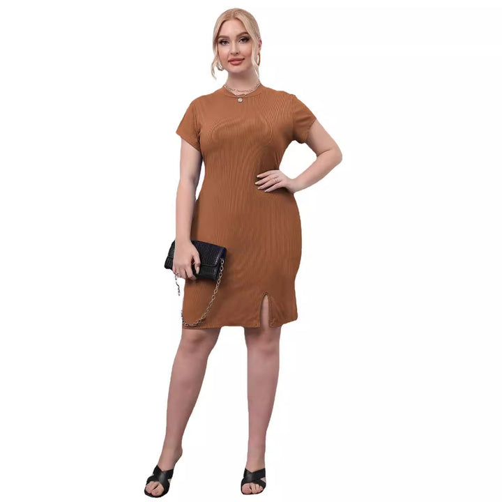 Ladies elegant short sleeve dress with side slit Mune Fashion