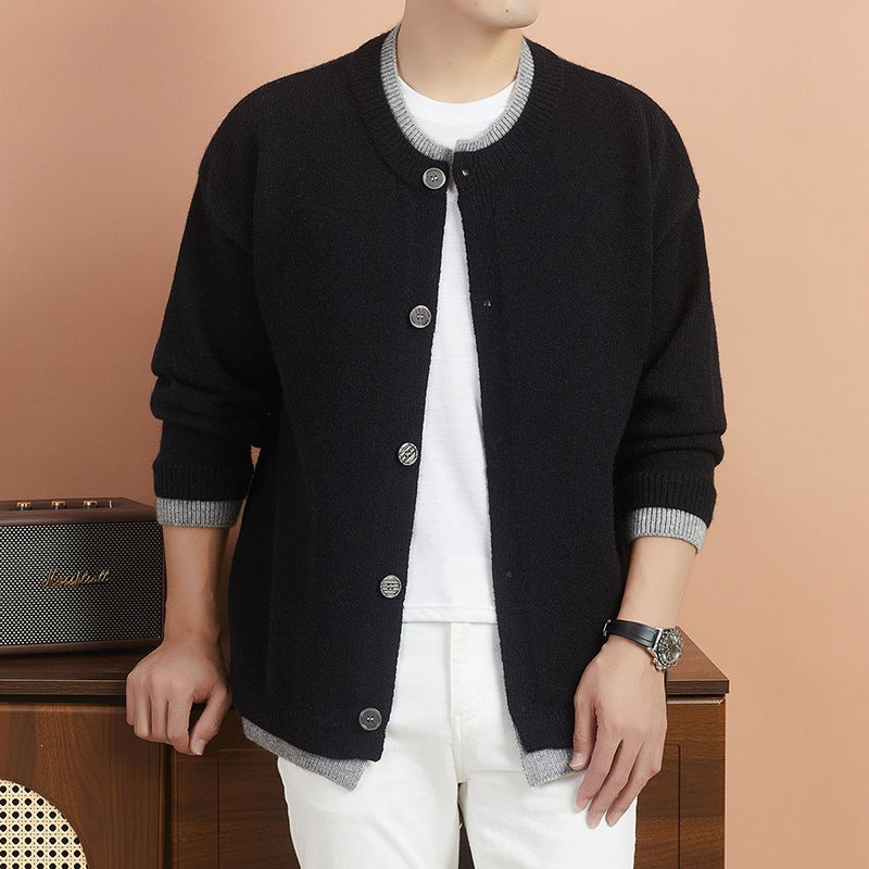 Women's Short Cardigan with Contrast Collar and Button Placket Mune Fashion