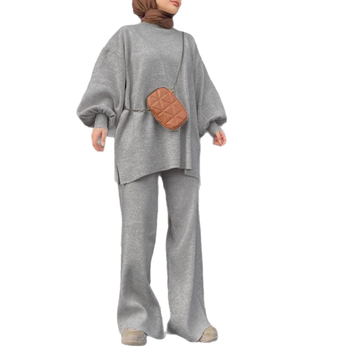 Women's Oversize Knit Set with Balloon Sleeves & Wide Palazzo Pants Leg Mune Fashion