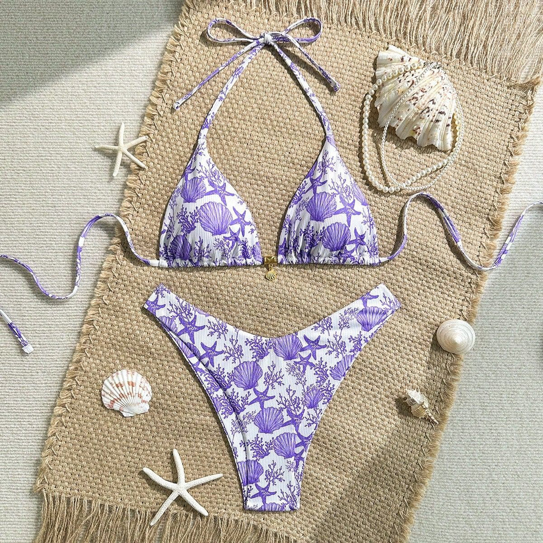 Women Triangle Bikini with Maritime Coral Pattern Mune Fashion