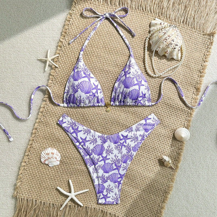 Women Triangle Bikini with Maritime Coral Pattern Mune Fashion