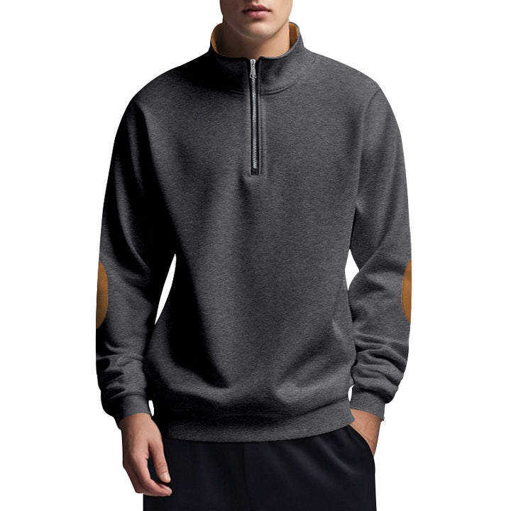 Men's half-high zip pullover with stand-up collar, elbow patches and modern regular fit Mune Fashion