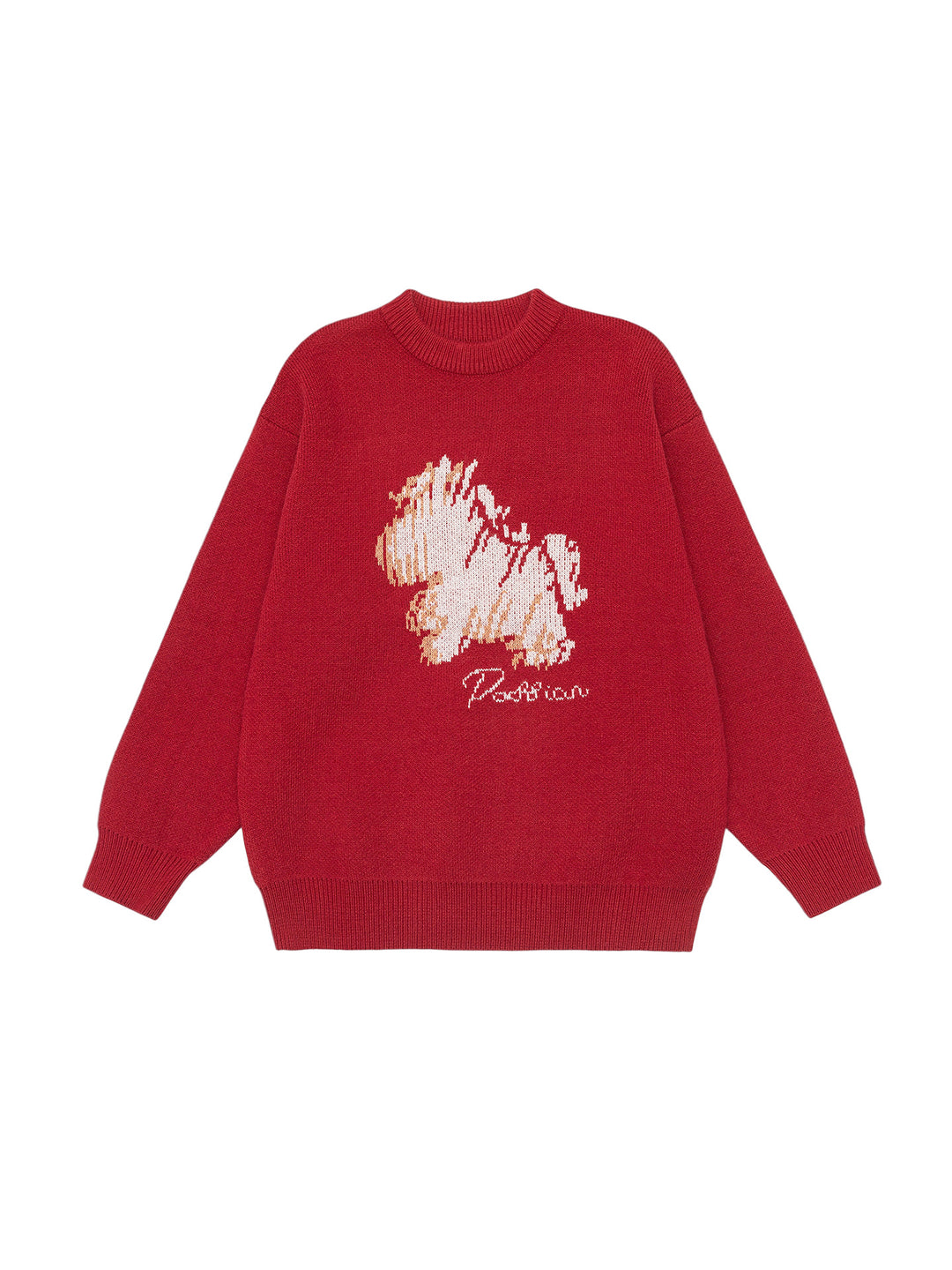 Damen Oversize-Strickpullover mit Jacquard-Hundemotiv und geripptem Saum Mune Fashion