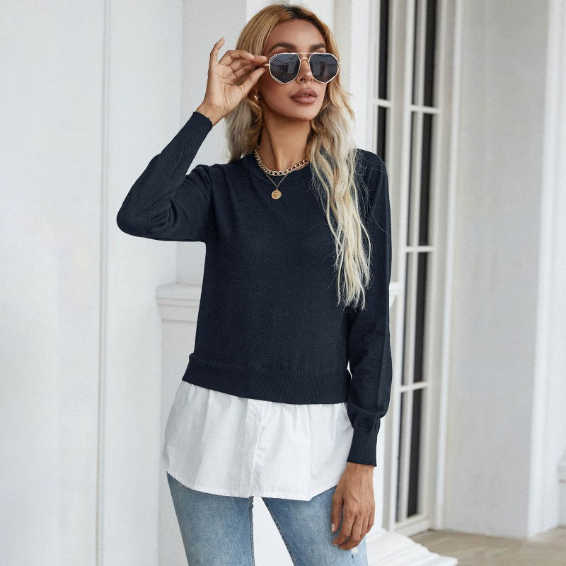 Women Elegant Casual Sweater with Shirt Bottom Mune Fashion