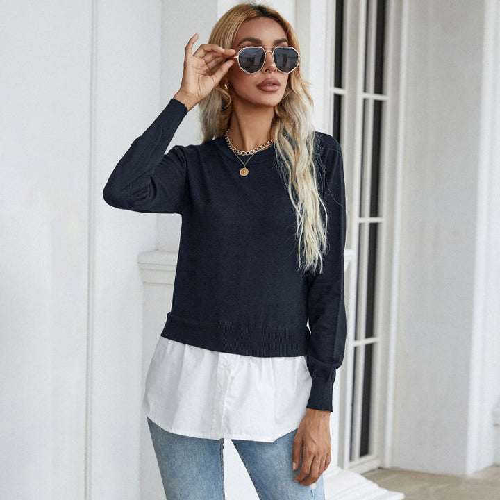 Women Elegant Casual Sweater with Shirt Bottom Mune Fashion