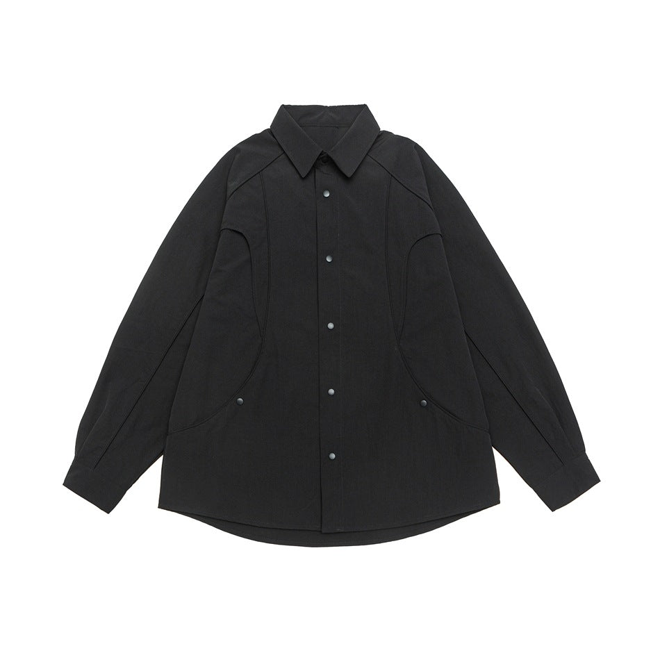 Women's Oversized Shirt Jacket with Curved Seam and Snap Button Placket Mune Fashion