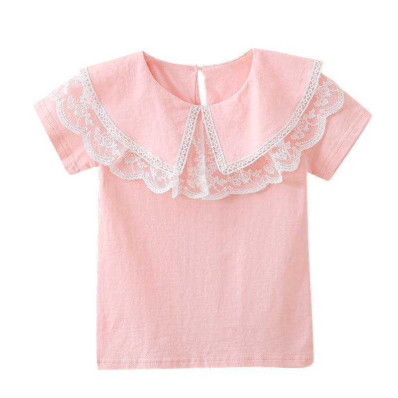 Girls blouse with elegant lace collar and playful ruffles Mune Fashion