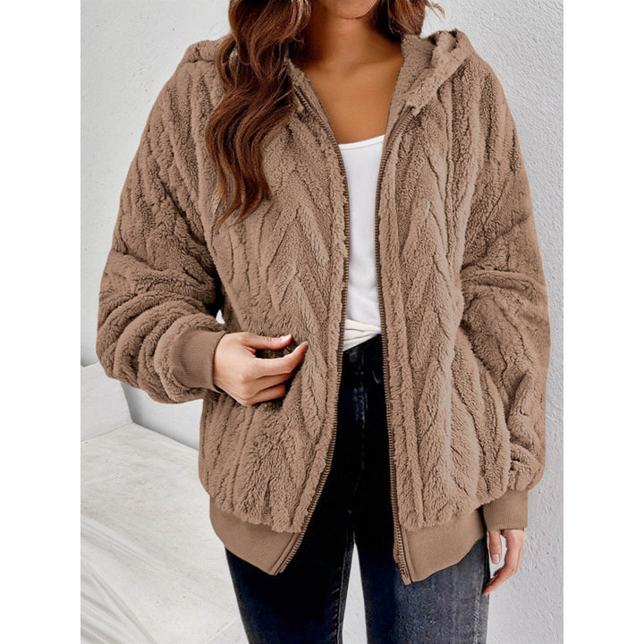 Women's Hooded Teddy Jacket with Zipper, Soft Plush and Elastic Cuff Mune Fashion