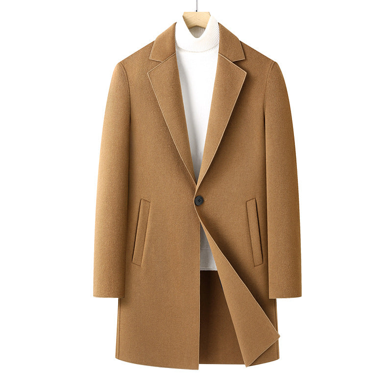 Men's Single-Breasted Wool Overcoat with Classic Lapels Mune Fashion