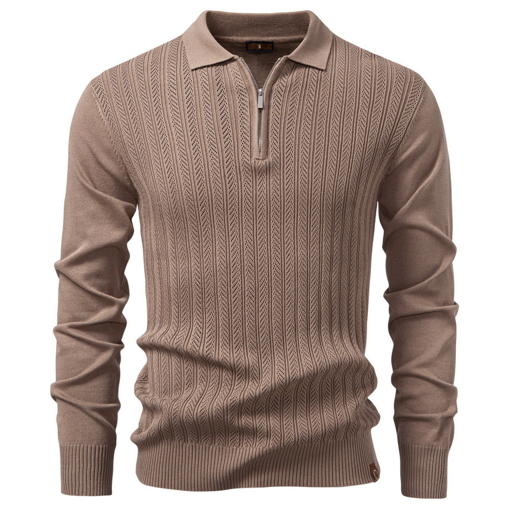Men's knitted ajour sweater with short zipper and polo collar Mune Fashion