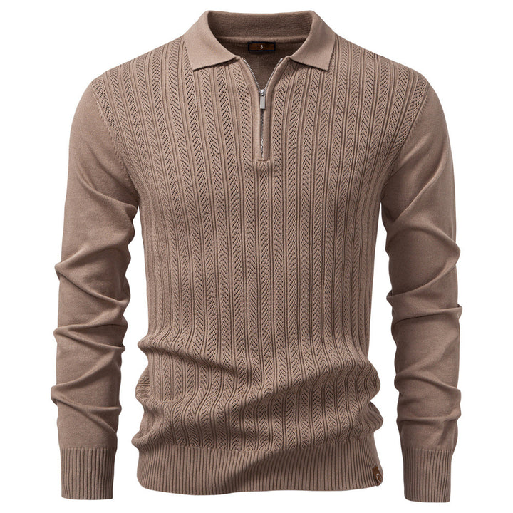 Men's knitted ajour sweater with short zipper and polo collar Mune Fashion