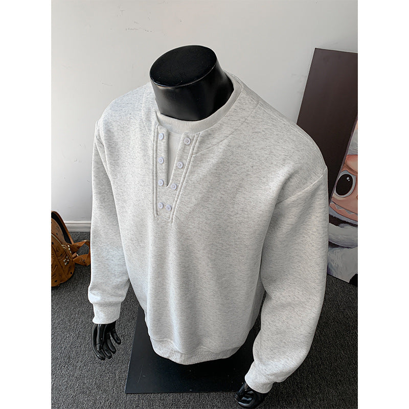 Men's Henley sweatshirt with button placket, oversized fit & ribbed cuffs Mune Fashion