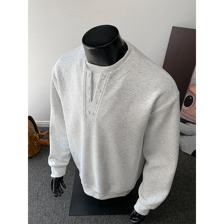 Men's Henley sweatshirt with button placket, oversized fit & ribbed cuffs Mune Fashion
