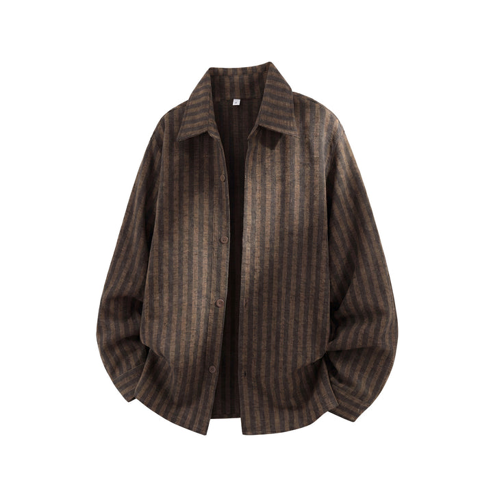 Unisex locker cut shirt jacket in overshirt style with vertical stripe pattern Mune Fashion