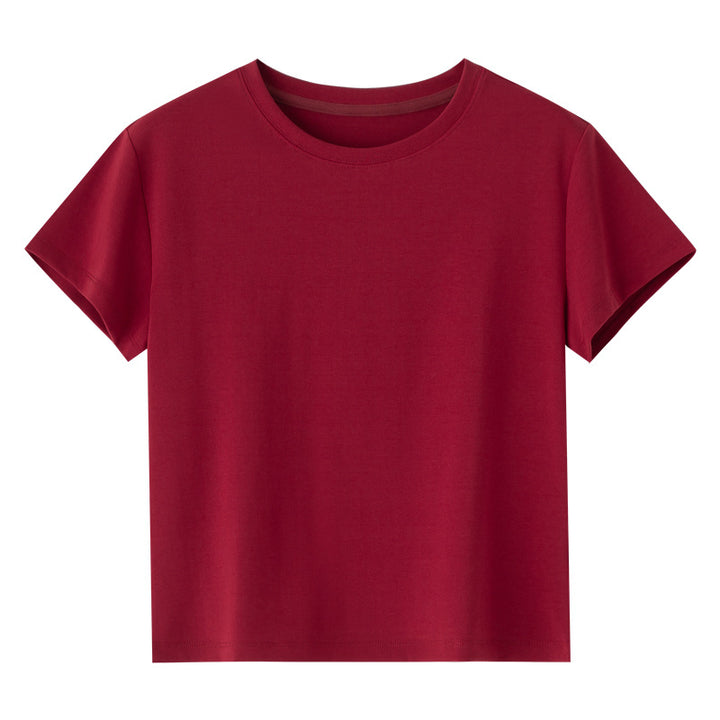 Women Short-Cut Boxy T-Shirt made from soft cotton stretch with round neck Mune Fashion