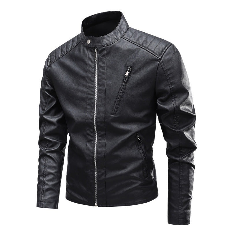 Men's Fashion Faux Leather Jacket with Stand-Up Collar and High-Quality Zippers Mune Fashion