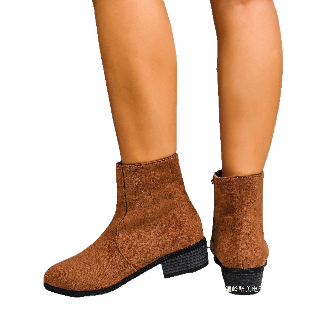 Women's suede-look ankle boots with side zipper and low block heel Mune Fashion