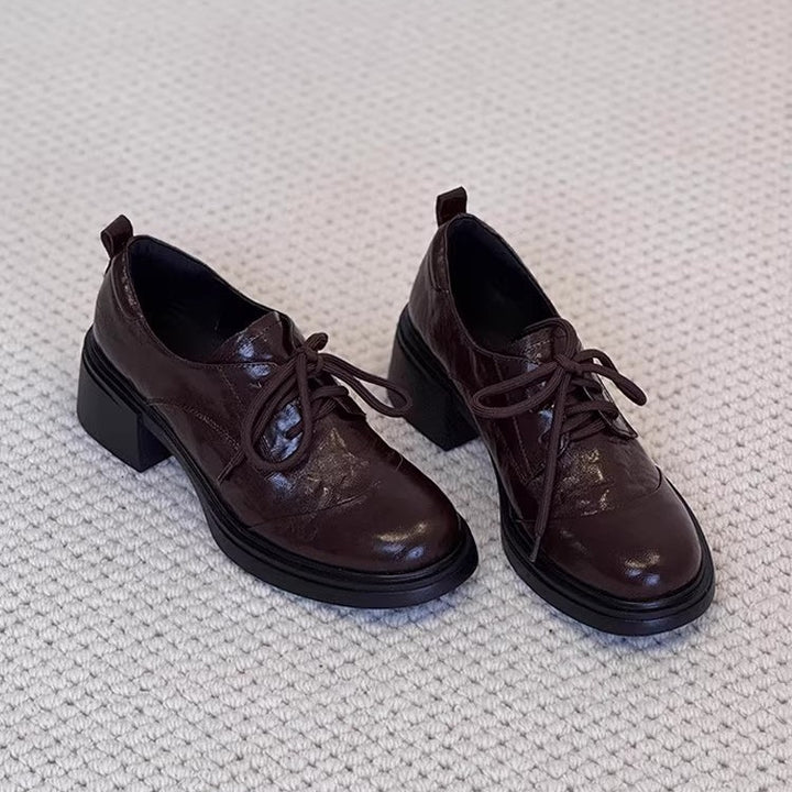 Ladies Elegant Lace-up Derby with Mid-high Block Heel and Profiled Platform Sole Mune Fashion